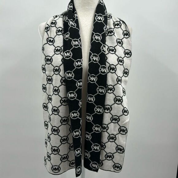 Michael Kors Accessories - Michael Kors Reversible Knit Logo Scarf Black and White